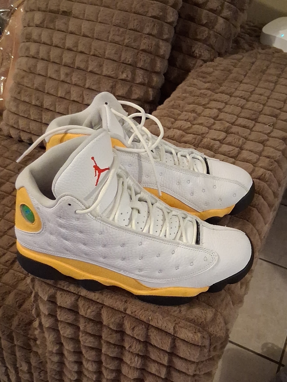 Jordan Men’s Athletic Shoes in White and Yellow with Red Jumpman